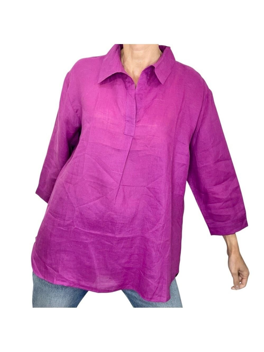 NWT vintage 90s linen style magenta purple lightweight boxy tunic top XL